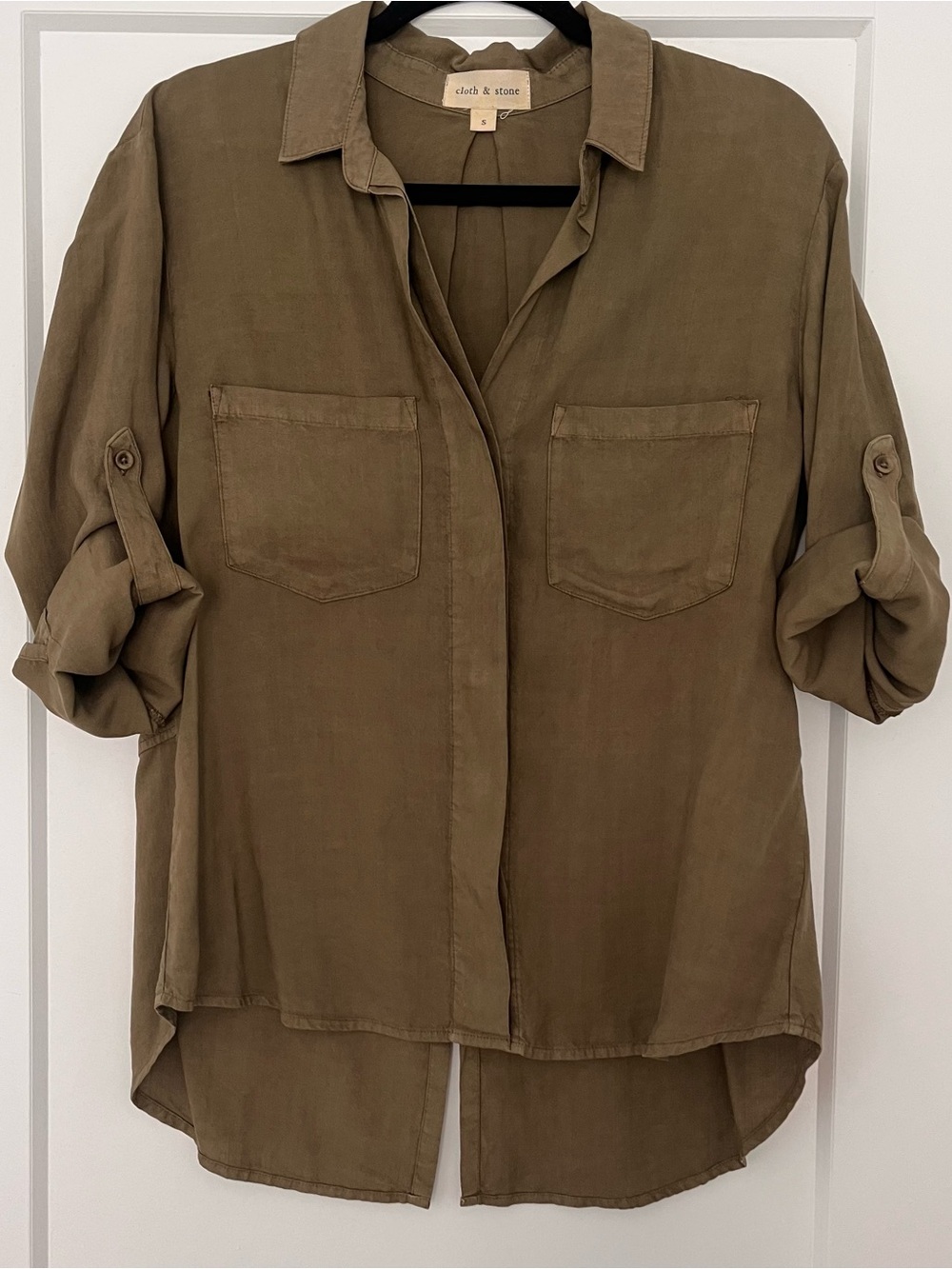 cloth & stone Olive Green Roll Tab Button Up Shirt